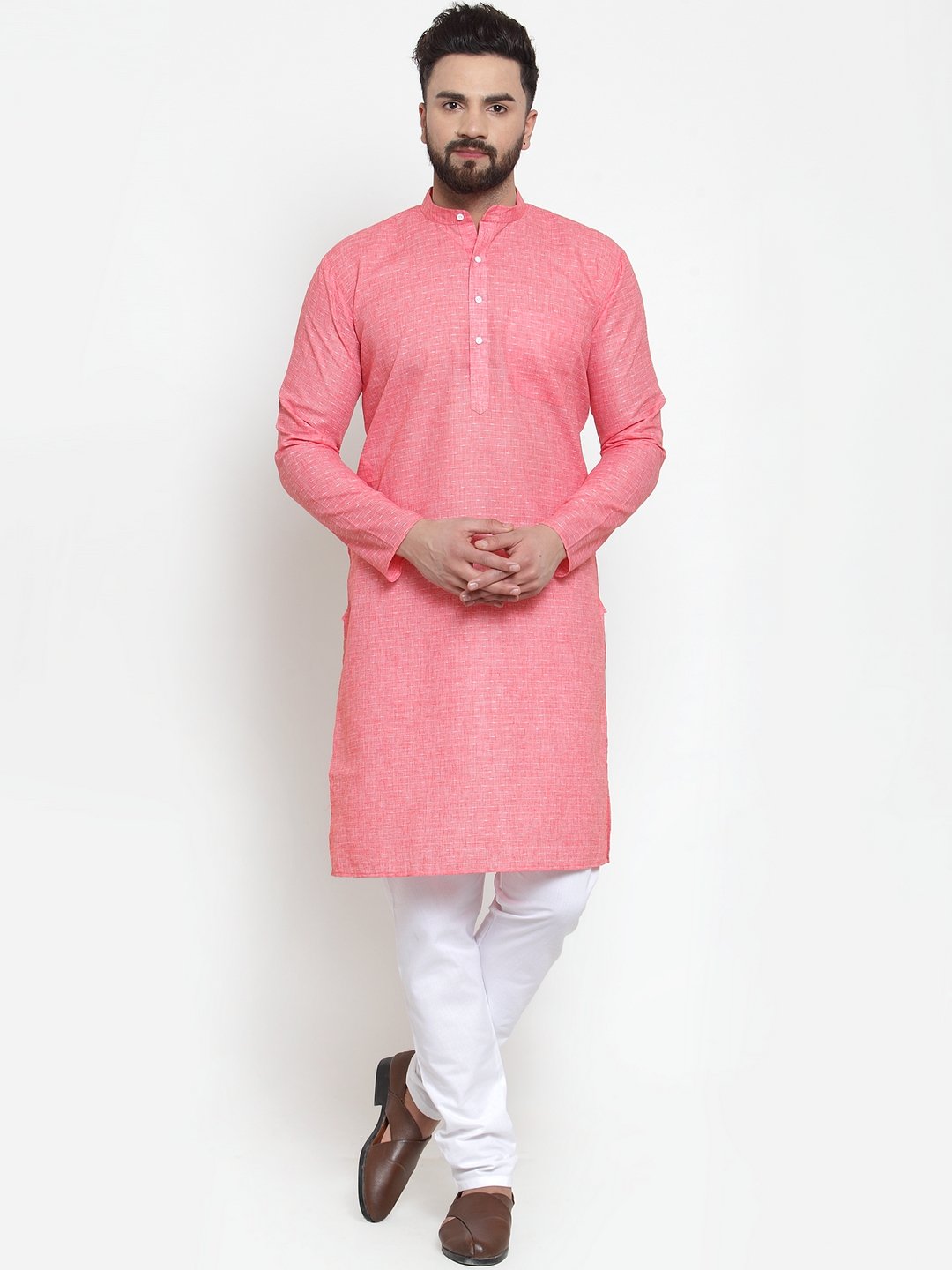 Jompers Men Pink Self-design Kurta with Churidar