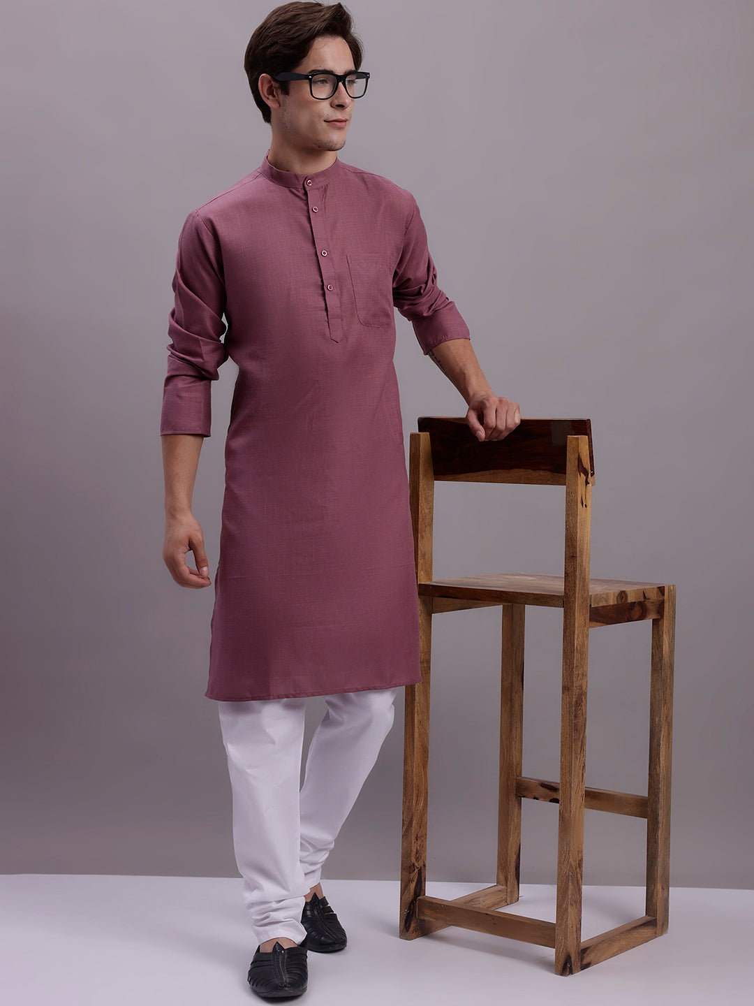 Jompers Men's Solid Cotton Kurta With Pyjamas - Magenta