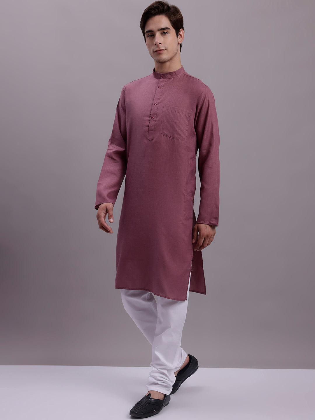 Jompers Men's Solid Cotton Kurta With Pyjamas - Magenta