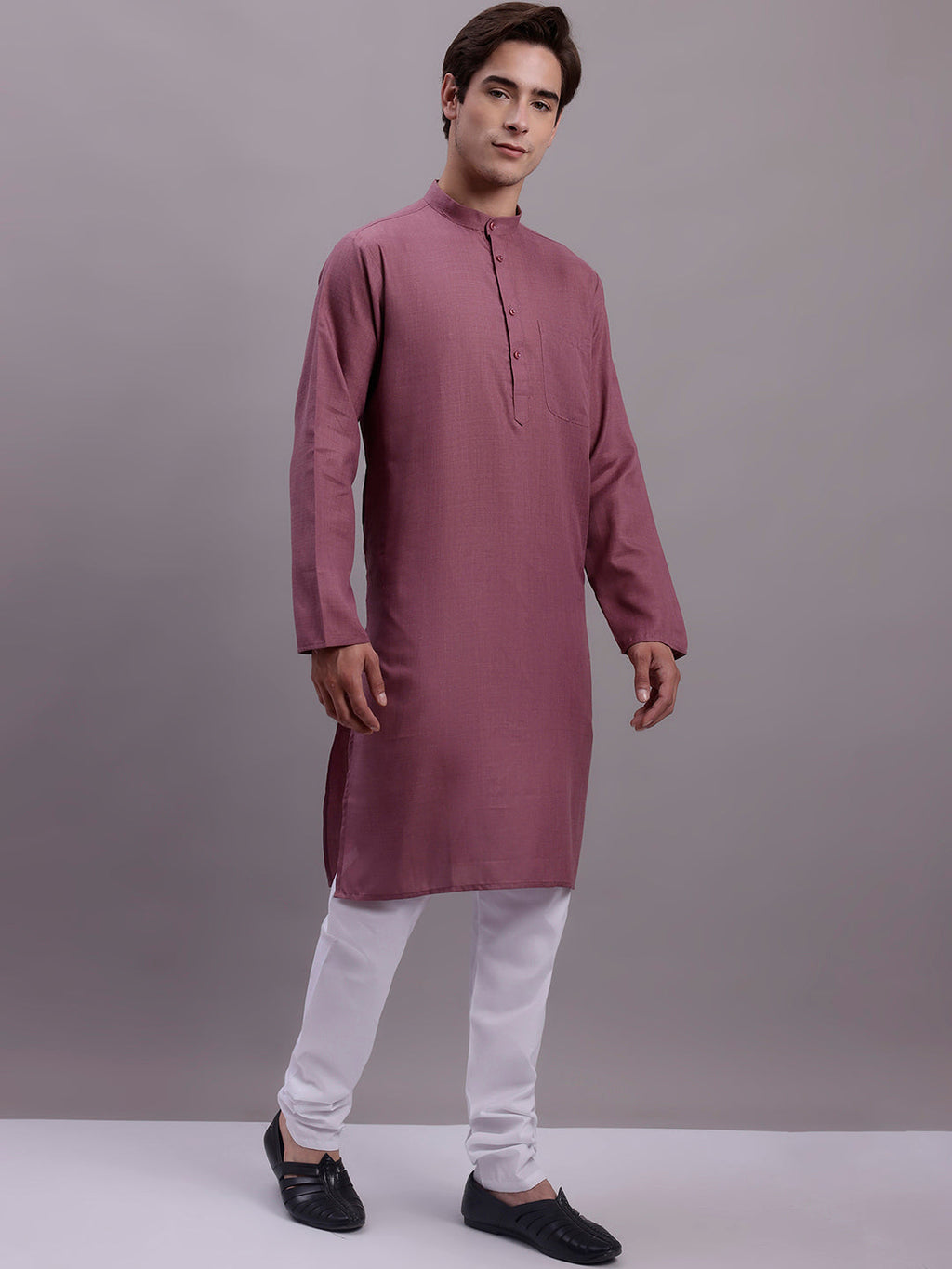 Jompers Men's Solid Cotton Kurta With Pyjamas - Magenta