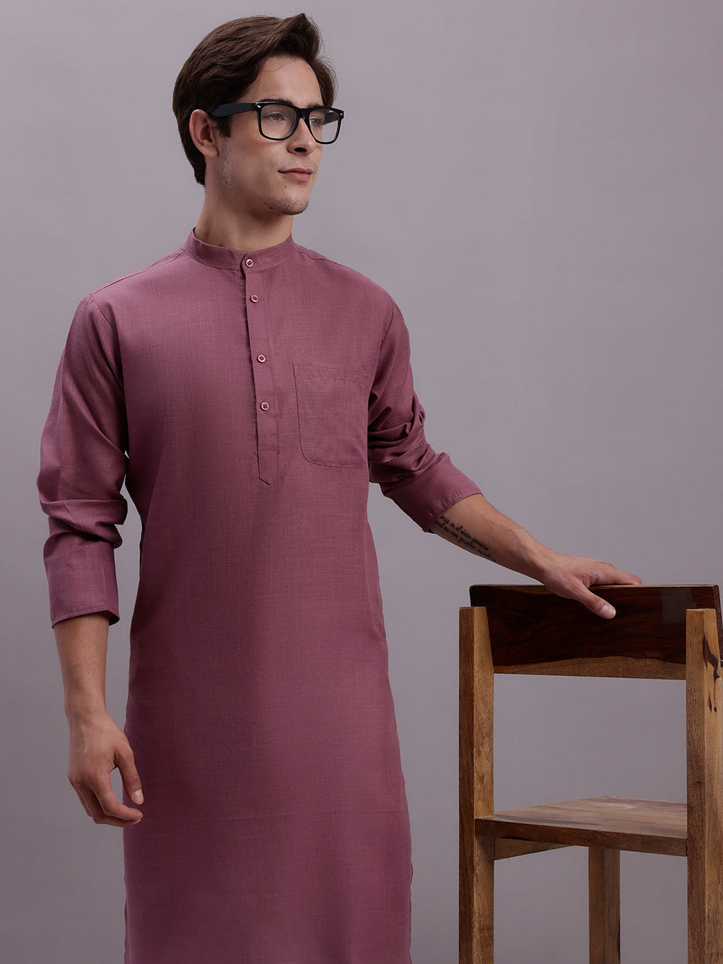 Jompers Men's Solid Cotton Kurta With Pyjamas - Magenta