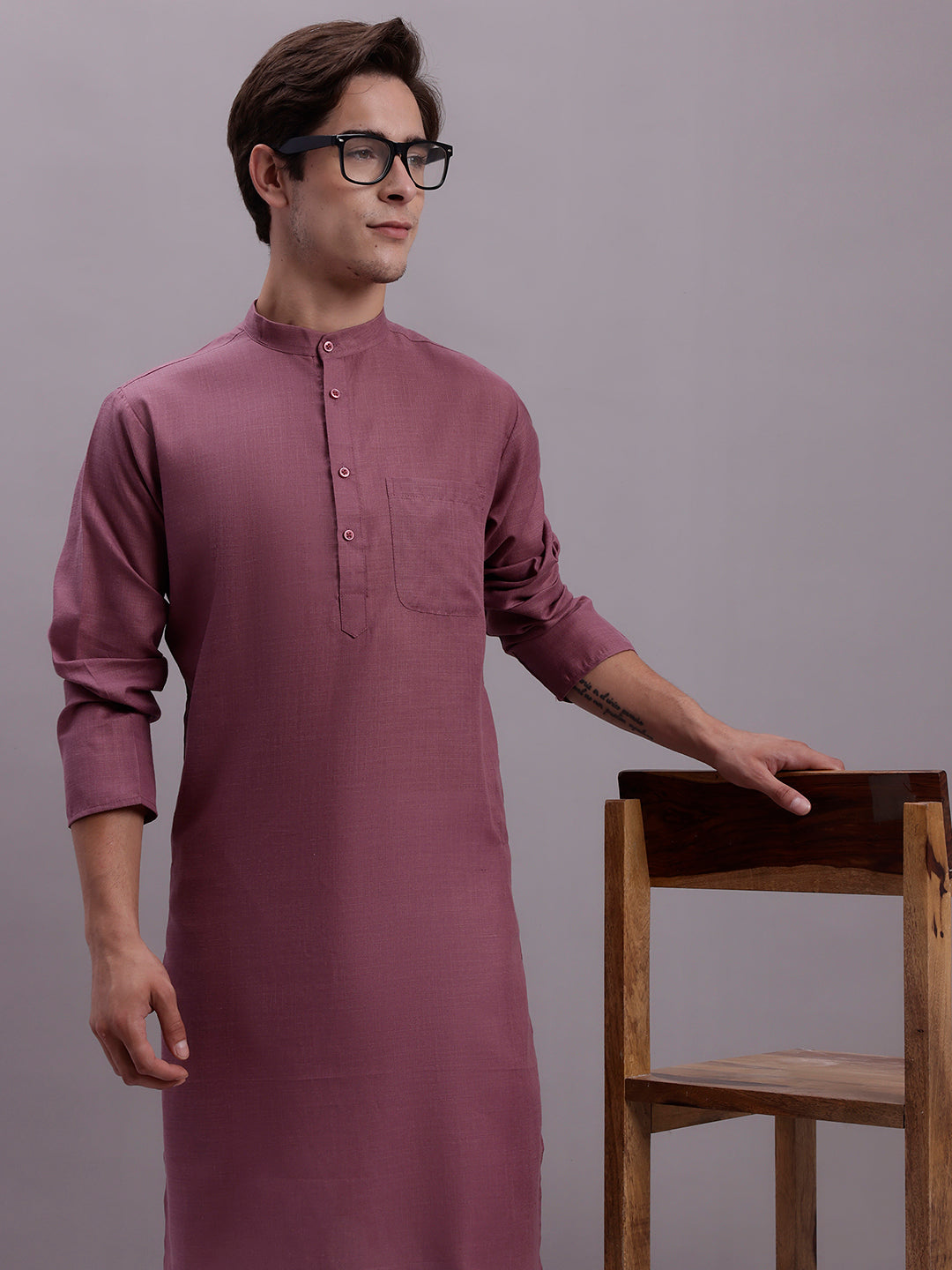Jompers Men's Solid Cotton Kurta With Pyjamas - Magenta
