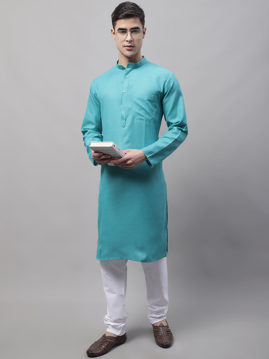 Jompers Men's Cotton Solid Kurta Payjama Sets - Rama
