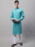 Jompers Men's Cotton Solid Kurta Payjama Sets - Rama