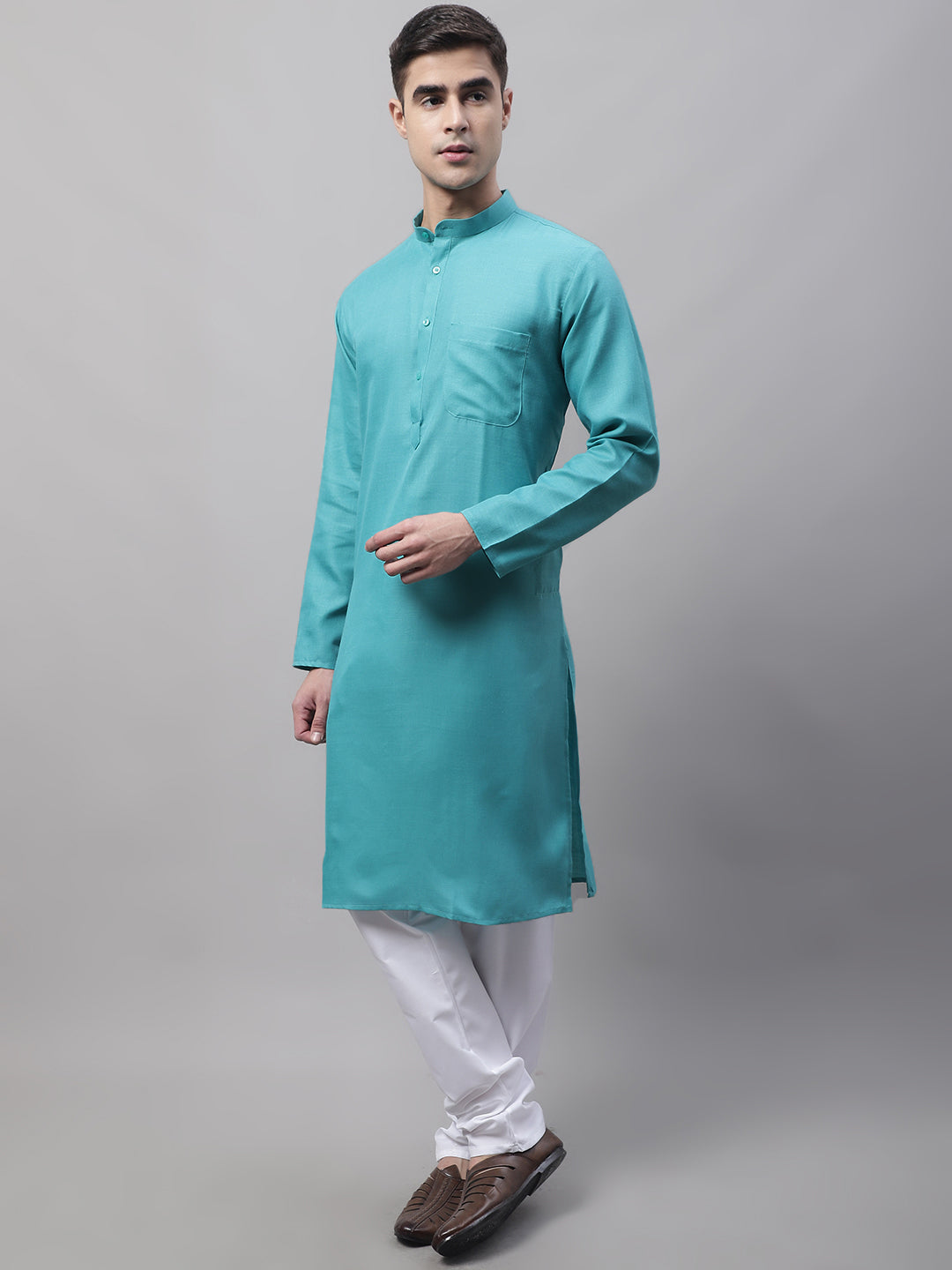 Jompers Men's Cotton Solid Kurta Payjama Sets - Rama