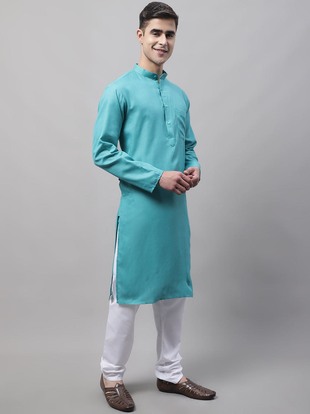 Jompers Men's Cotton Solid Kurta Payjama Sets - Rama