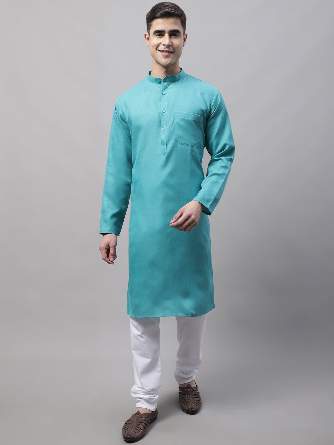 Jompers Men's Cotton Solid Kurta Payjama Sets - Rama