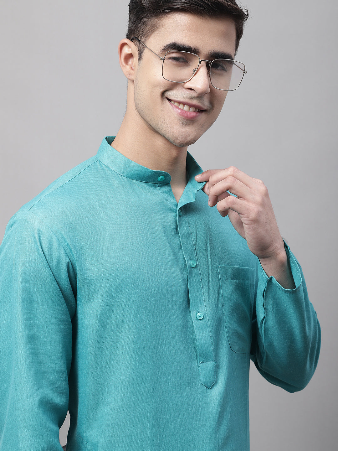 Jompers Men's Cotton Solid Kurta Payjama Sets - Rama