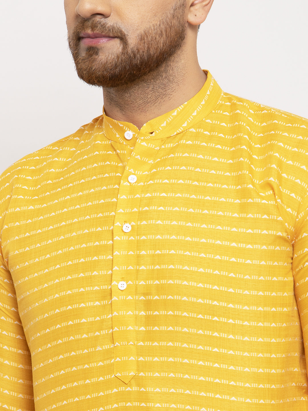 Jompers Men Yellow Woven Design Straight Kurta with Churidar