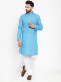 Jompers Men's Blue & White Embroidered Kurta with Chudidar