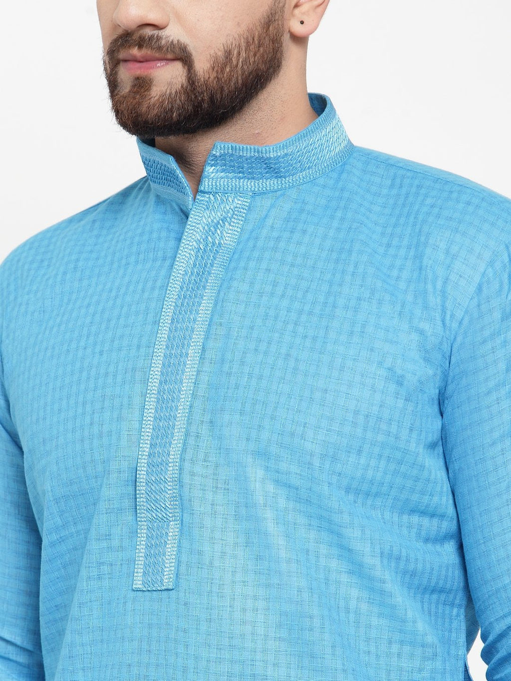 Jompers Men's Blue & White Embroidered Kurta with Chudidar