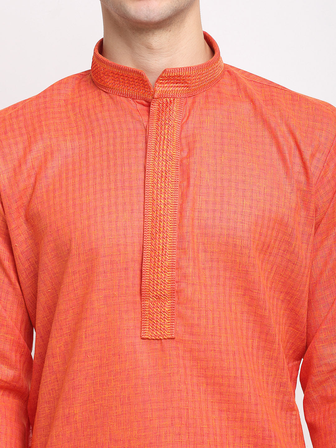 Jompers Men's D-Orange Woven Kurta Only
