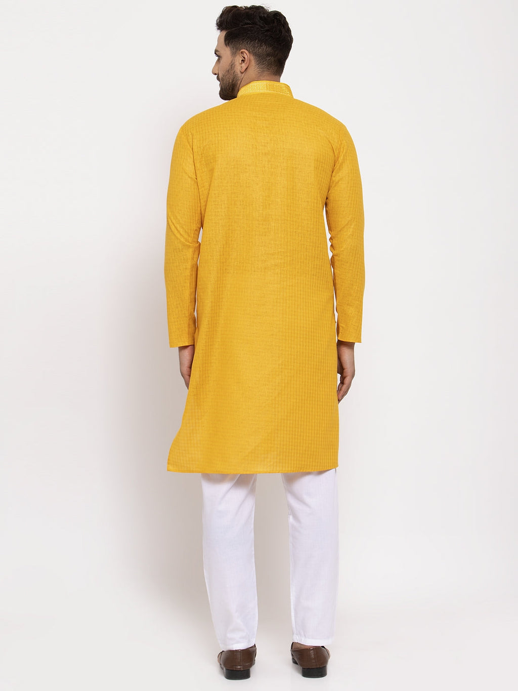 Jompers Men's Mustard Woven Kurta Only