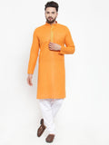 Jompers Men Orange & White Embroidered Kurta with Churidar