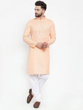 Jompers Men Peach & White Embroidered Kurta with Churidar