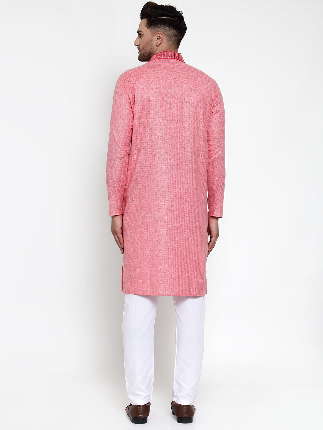 Jompers Men's Beautiful Pink Woven Kurta Only