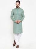 Jompers Men Sea Green & White Embroidered Kurta with Churidar