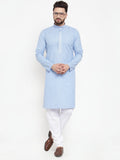 Jompers Men Blue & White Embroidered Kurta with Chudidar