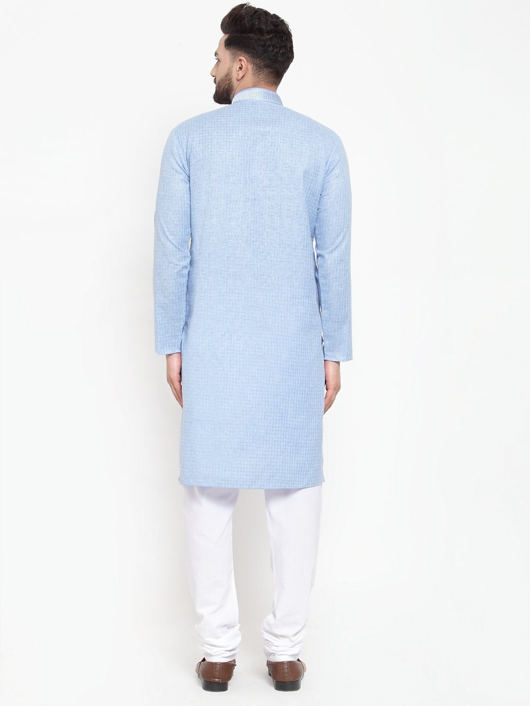 Jompers Men Blue & White Embroidered Kurta Only