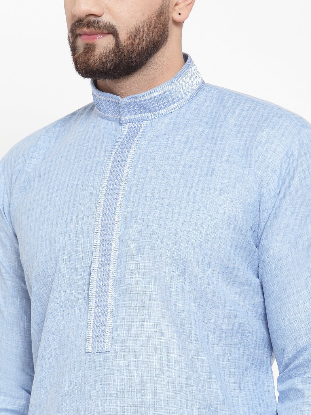 Jompers Men Blue & White Embroidered Kurta with Chudidar