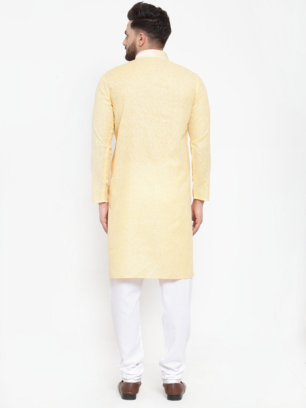 Jompers Men Yellow & White Embroidered Kurta Only