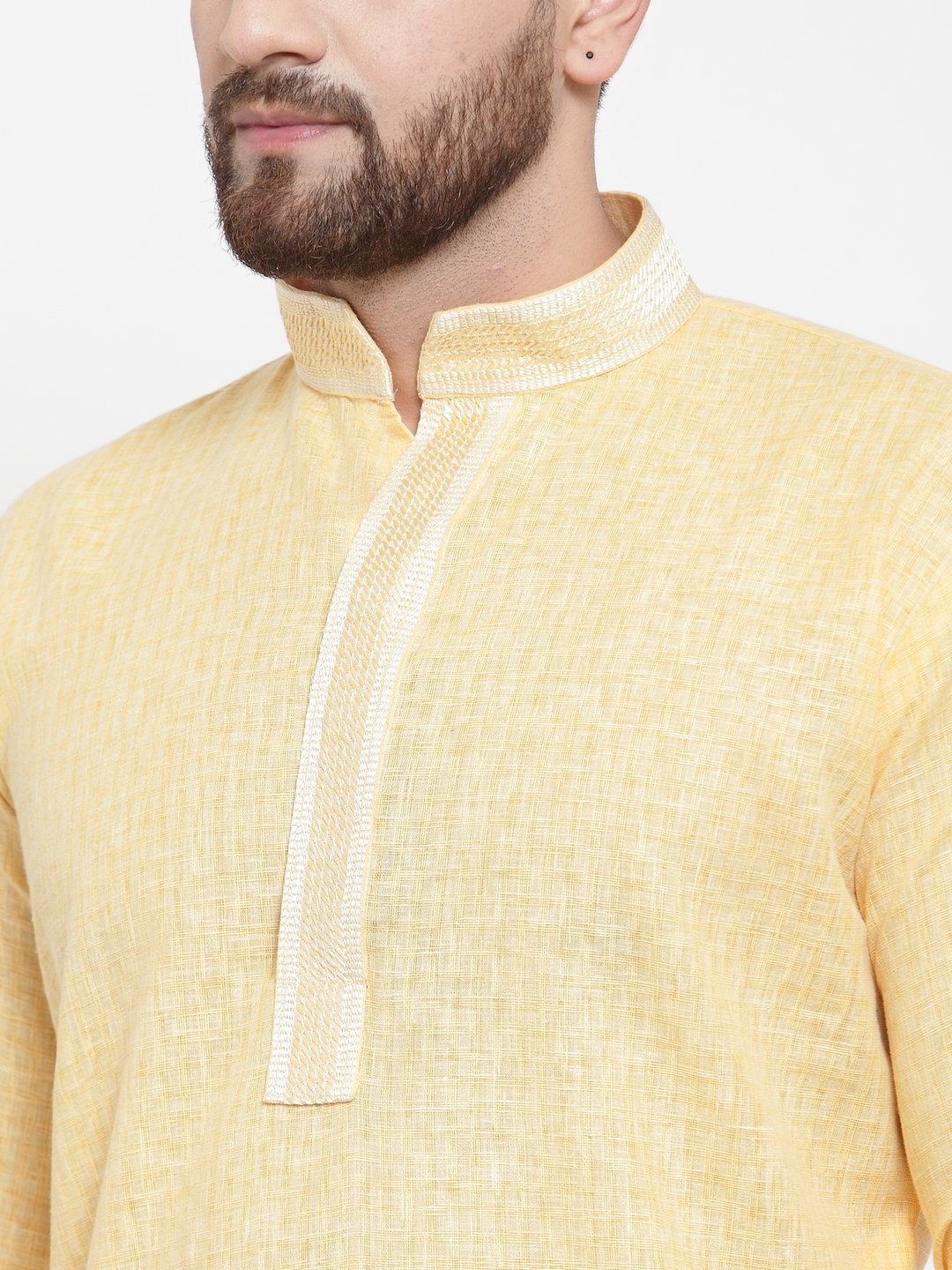 Jompers Men Yellow & White Embroidered Kurta with Churidar