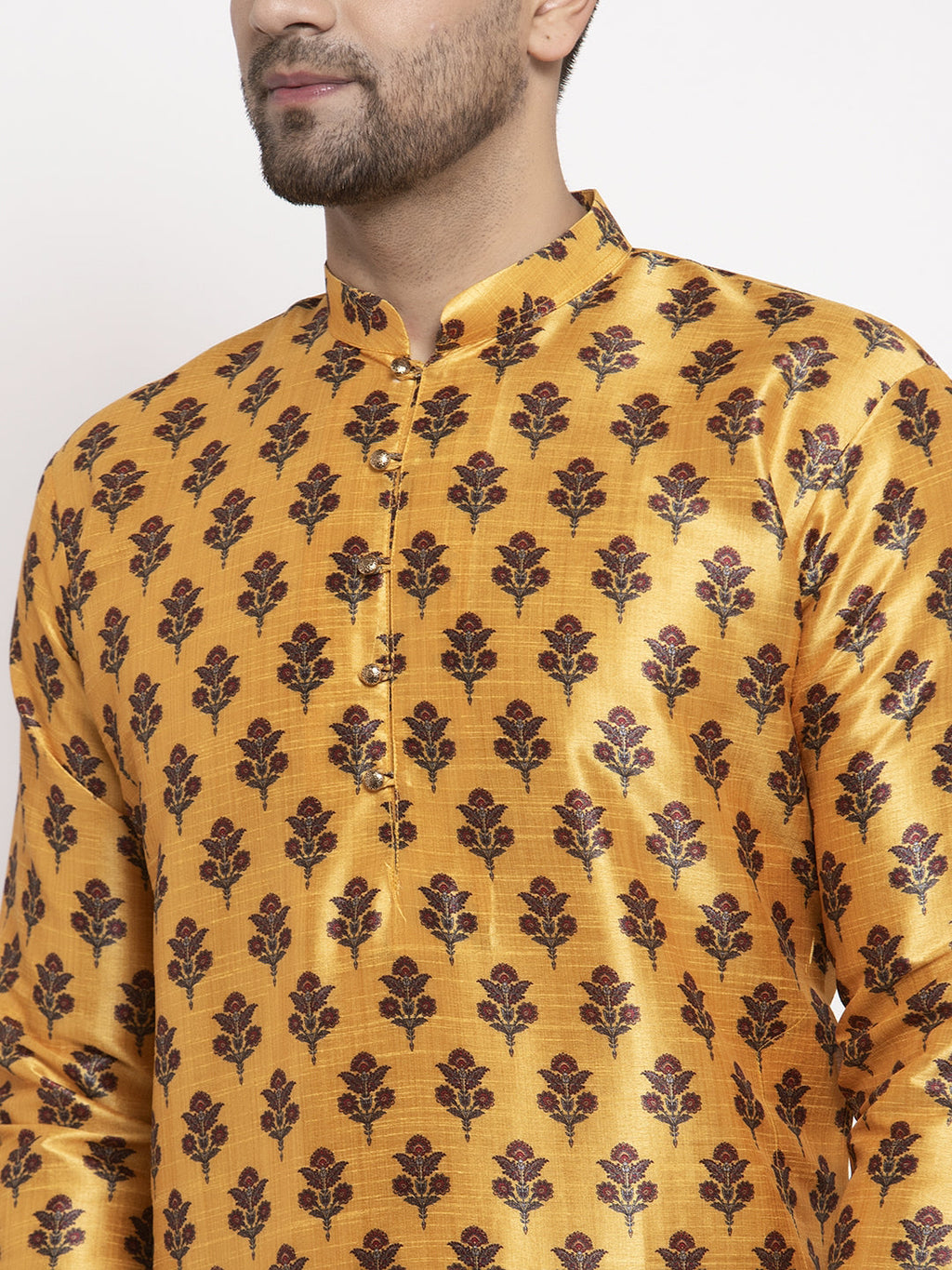 Jompers Men's Yellow Printed Kurta Only