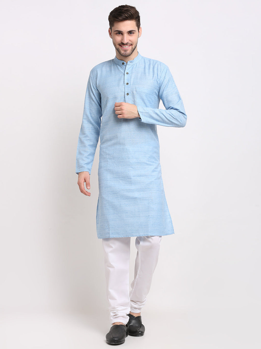 Jompers Men's Woven Kurta Payjama Sets - Sky Blue