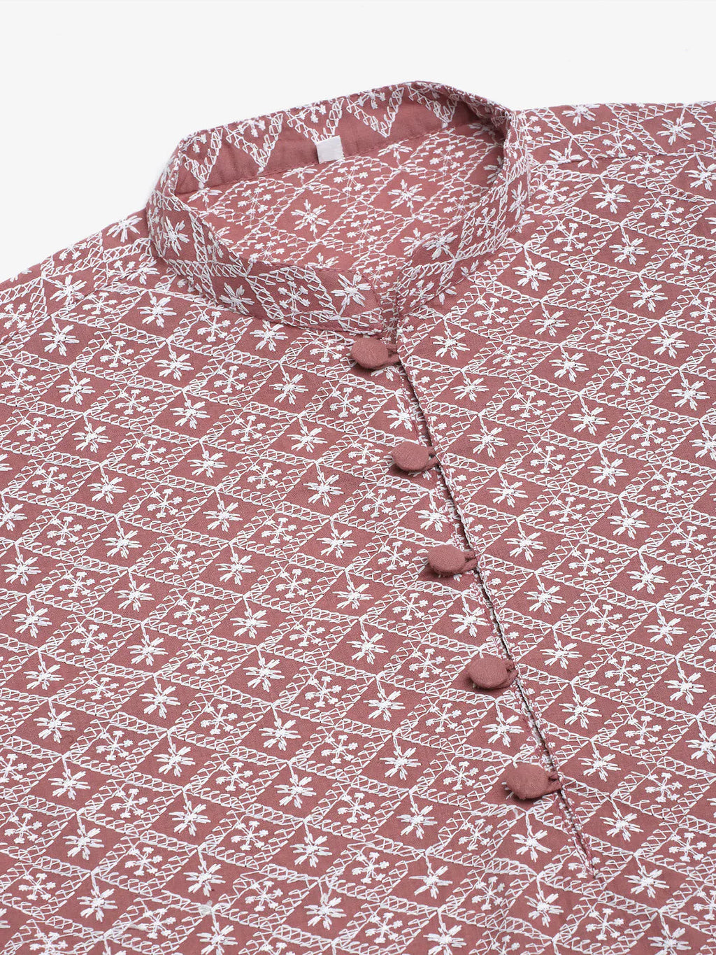 Jompers Men's Coral Red & White Embroidered Straight Kurta Pyjama Set