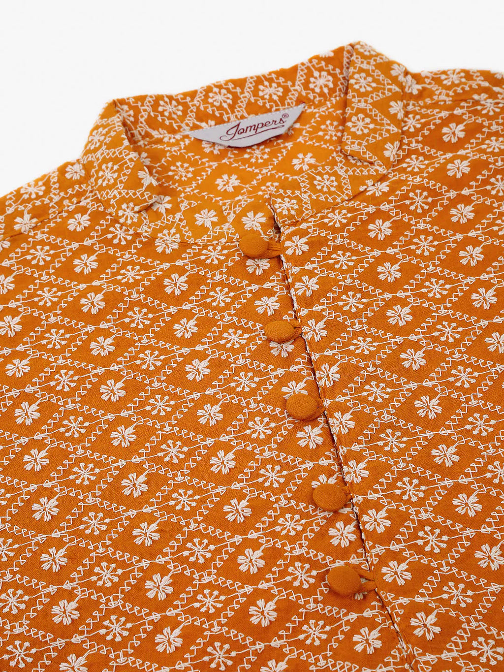 Jompers Men's Mustard & White Embroidered Straight Kurta Pyjama Set