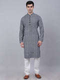 Jompers Men's Navy Blue & White embroidered Straight Kurta Pyjama Set