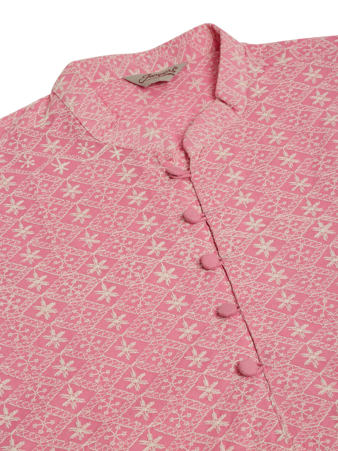 Jompers Men's Pink & White Embroidered Straight Kurta Pyjama Set