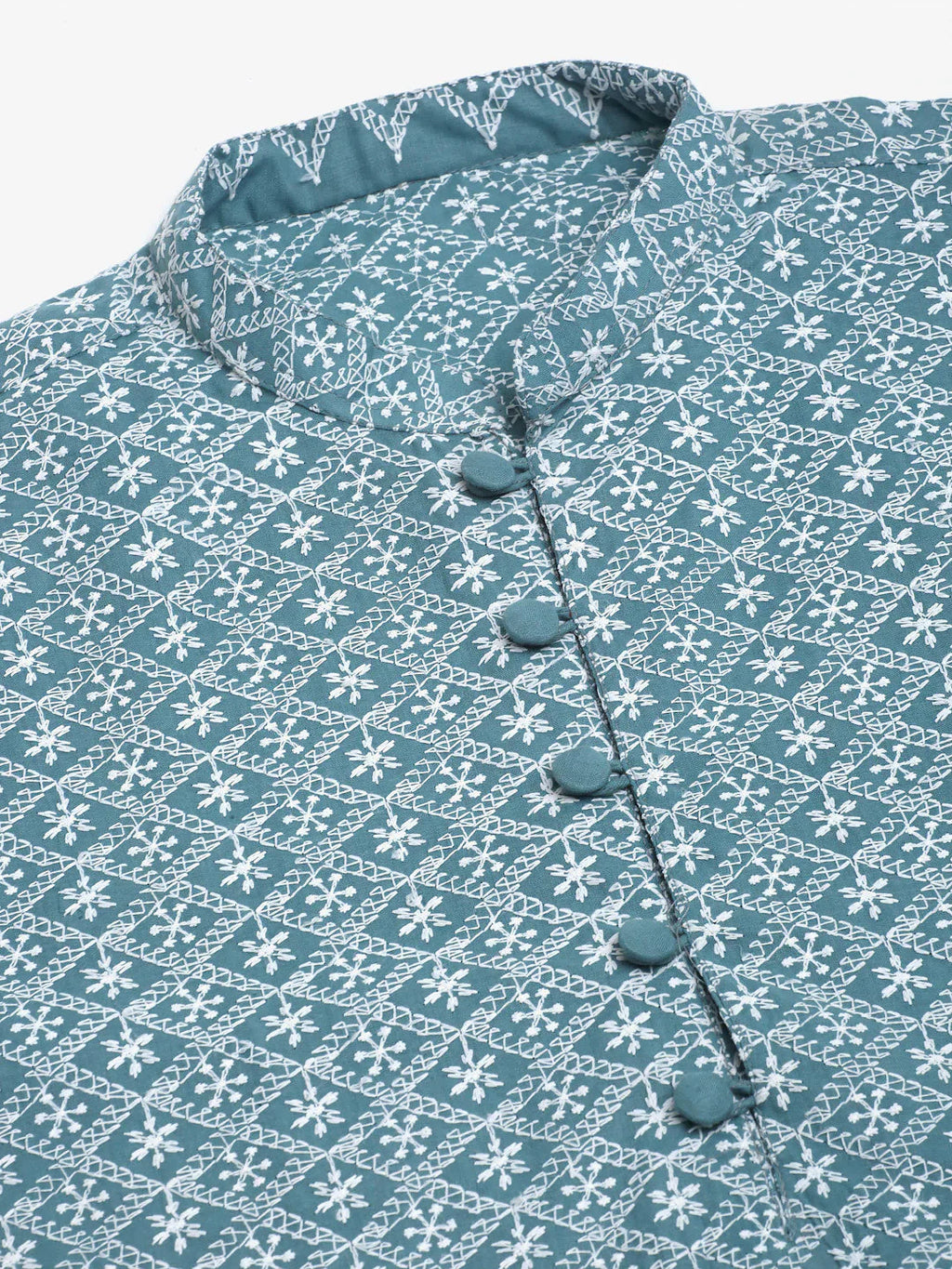 Jompers Men's Teal Blue & White embroidered Straight Kurta Pyjama Set