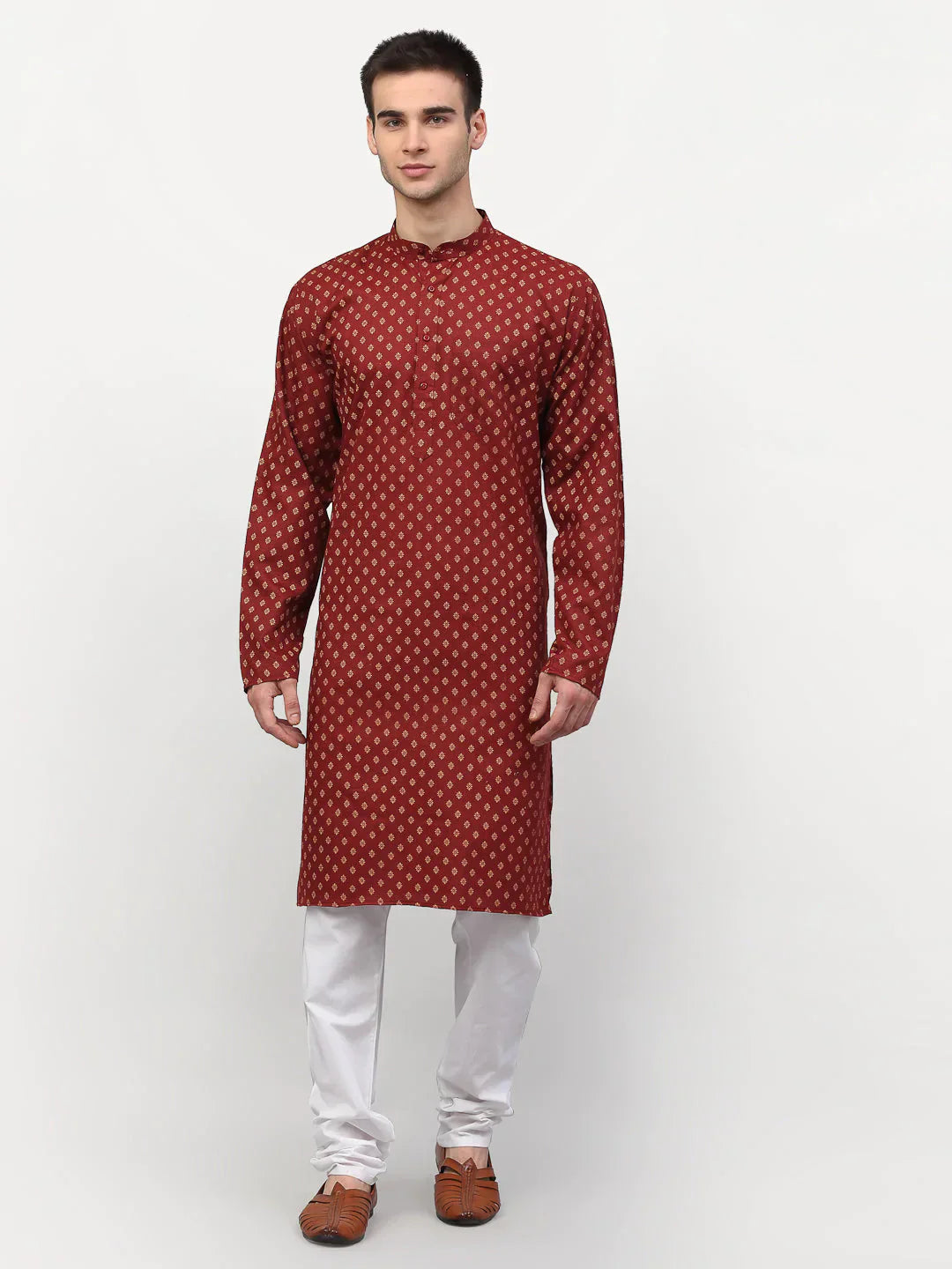 Jompers Men's Maroon Printed Kurta Payjama Sets