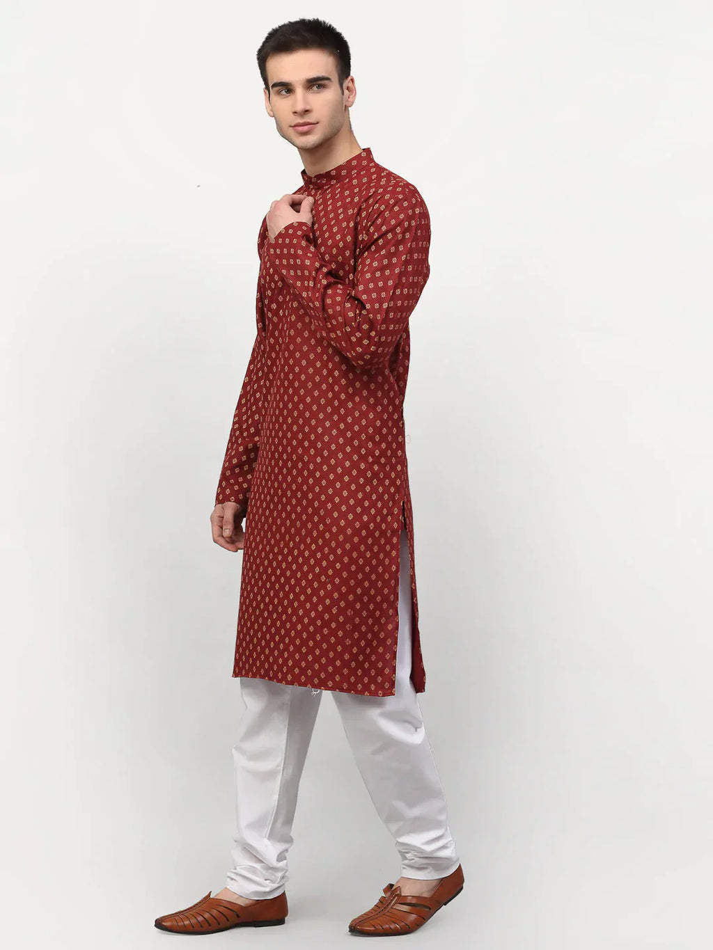 Jompers Men's Maroon Printed Kurta Payjama Sets