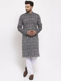 Jompers Men Grey Printed Straight Kurta