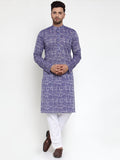 Jompers Men Purple Printed Straight Kurta