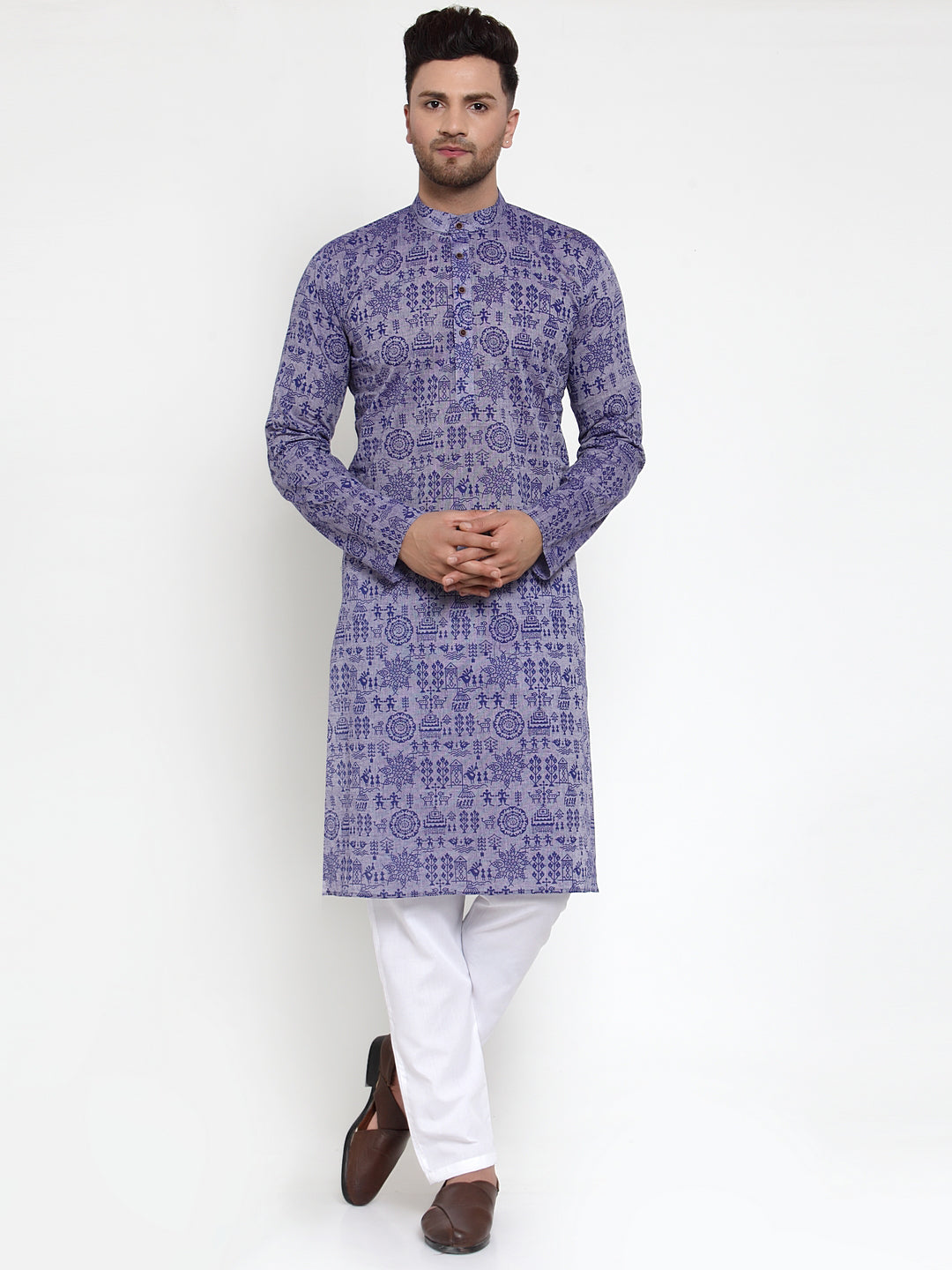 Jompers Men Purple Printed Straight Kurta