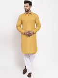 Jompers Men Mustard Solid Kurta with White Pyjamas