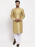 Jompers Men Green & Gold-Toned Woven Design Kurta with Pyjamas