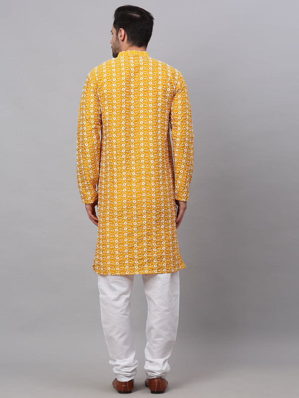 Jompers Men's Mustard Embroidered Kurta with Pyjamas