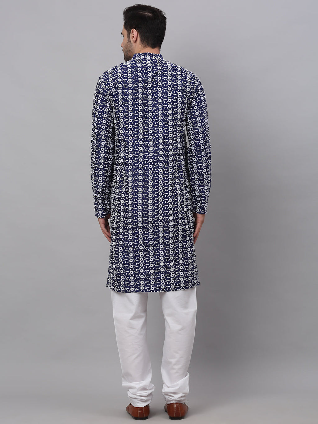 Jompers Men's Emroidered Kurta Payjama Sets - Navy Blue