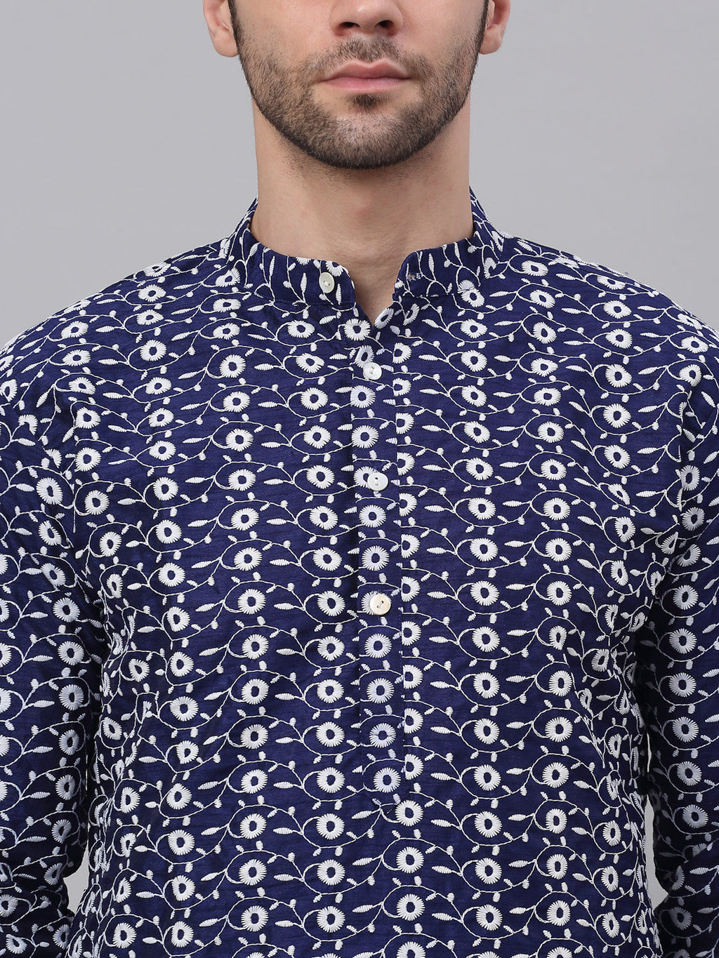 Jompers Men's Emroidered Kurta Payjama Sets - Navy Blue