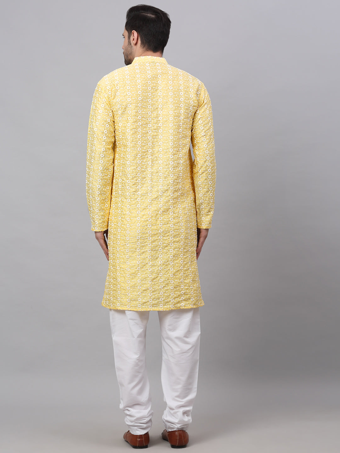 Jompers Men's Emroidered Kurta Payjama Sets - Yellow