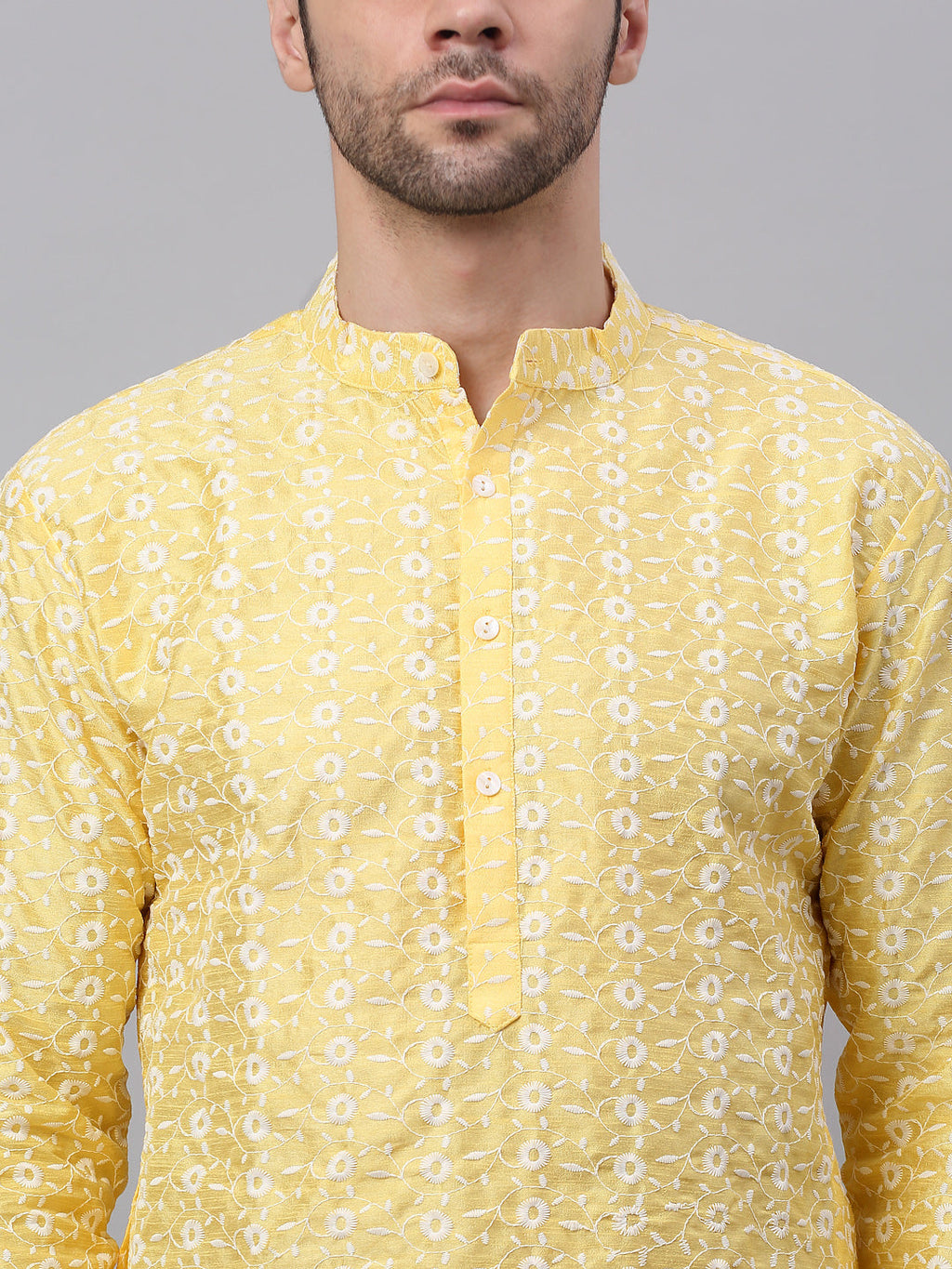 Jompers Men's Emroidered Kurta Payjama Sets - Yellow