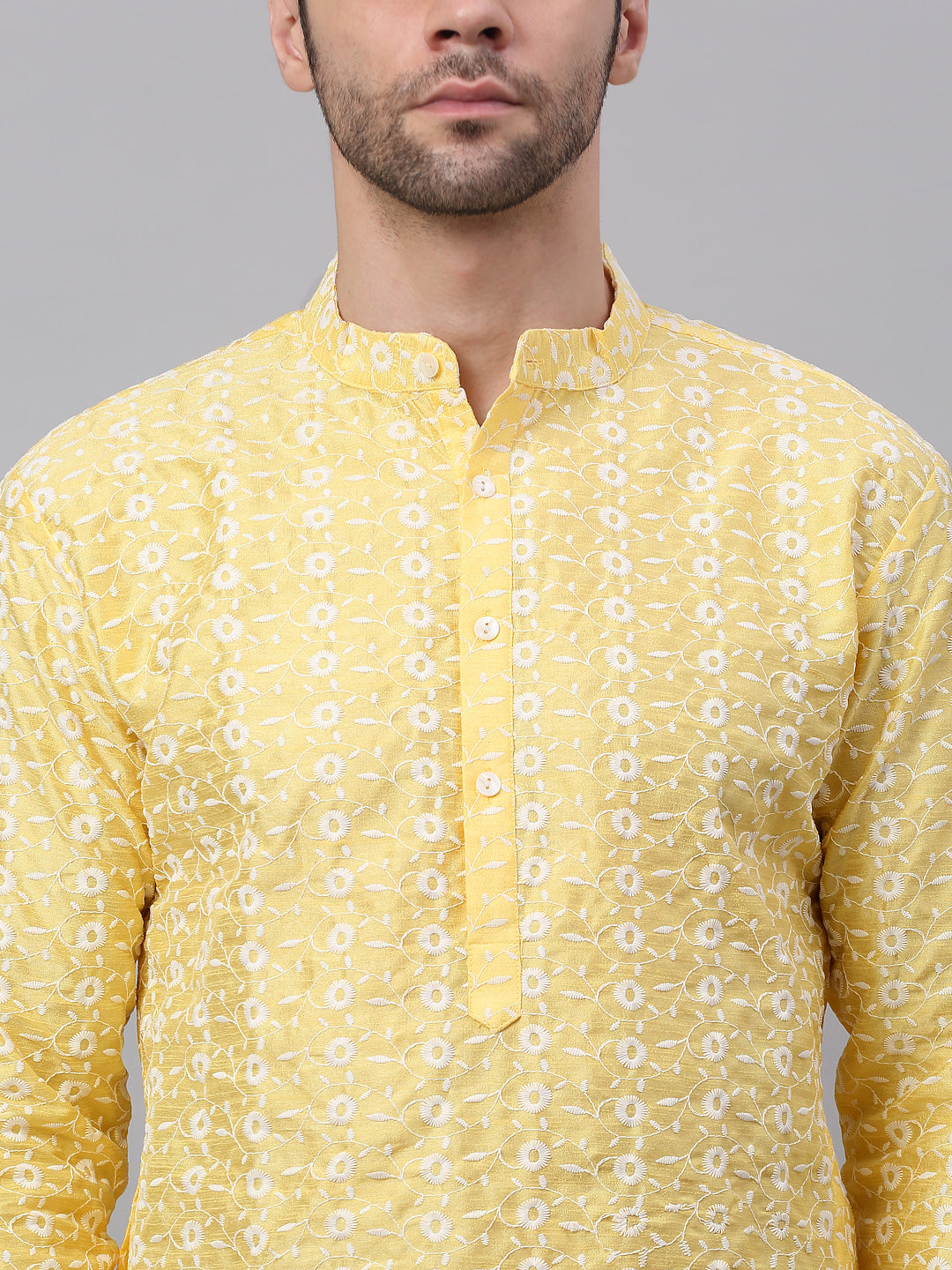 Jompers Men's Emroidered Kurta Payjama Sets - Yellow