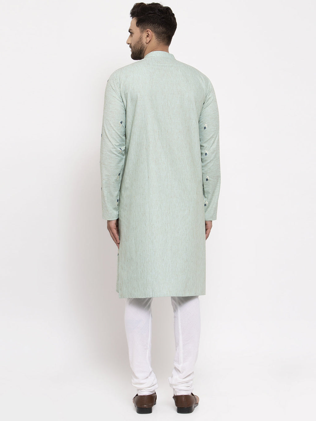 Jompers Men's Beautiful Green Printed Cotton Kurta Only