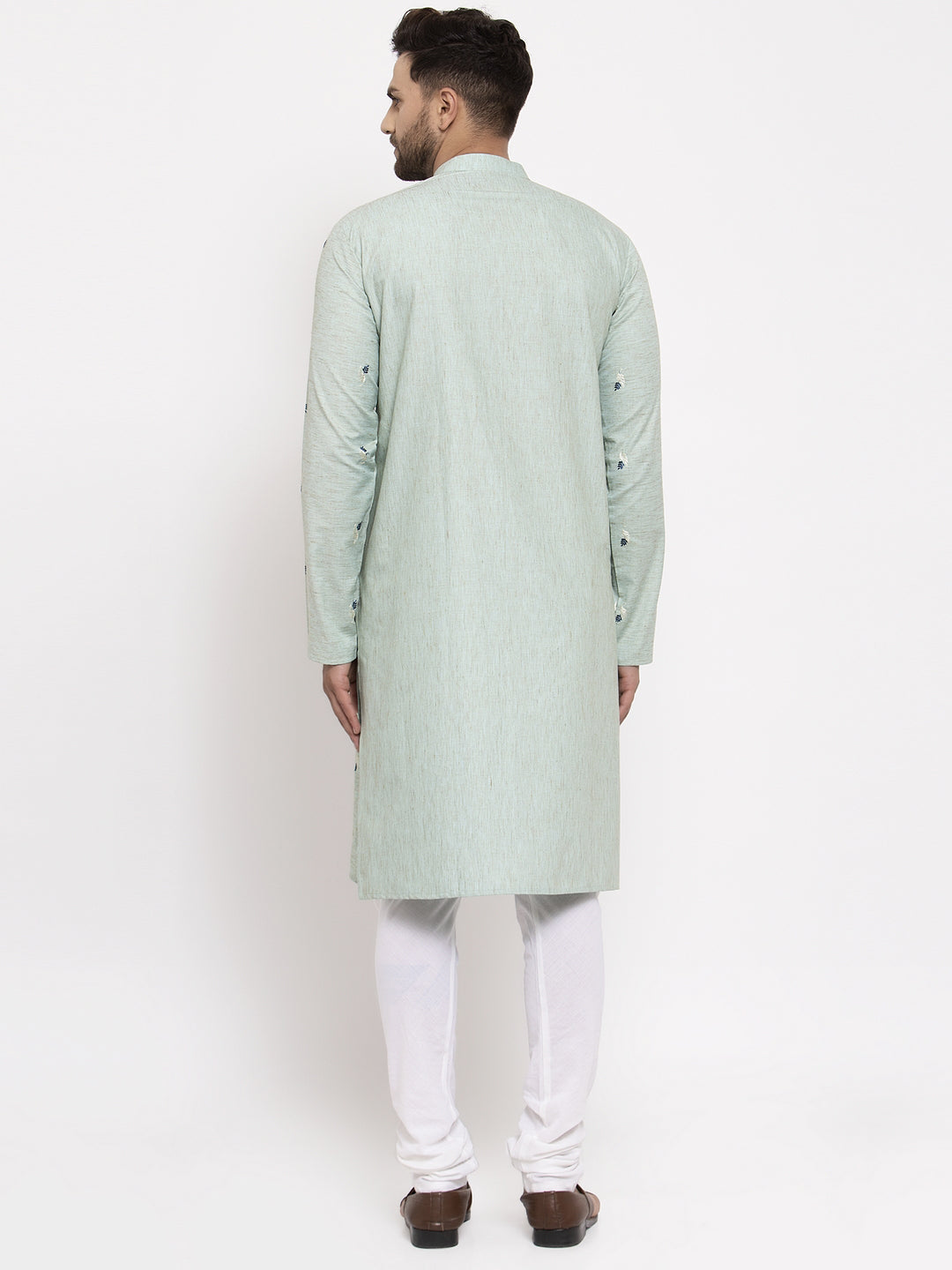 Jompers Men's Beautiful Green Printed Cotton Kurta Only