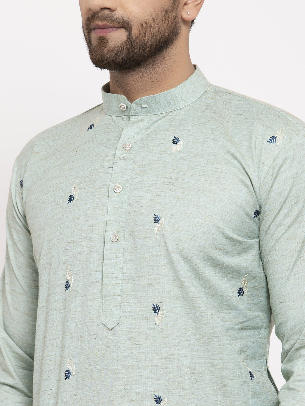 Jompers Men's Beautiful Green Printed Cotton Kurta Only