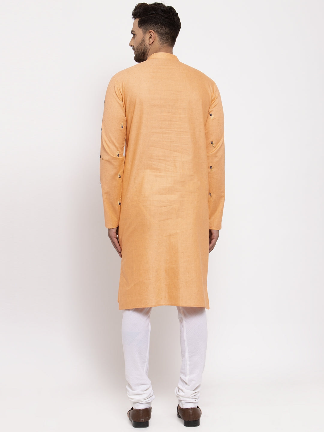Jompers Men's Orange Printed Cotton Kurta Only